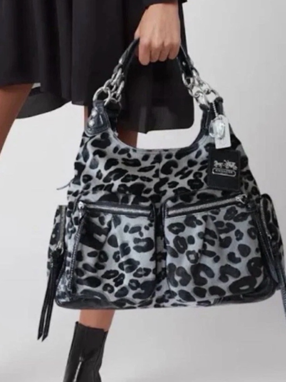 COACH Madison Ocelot Leopard Haircarlf Jordana Black Satchel Bag $1400